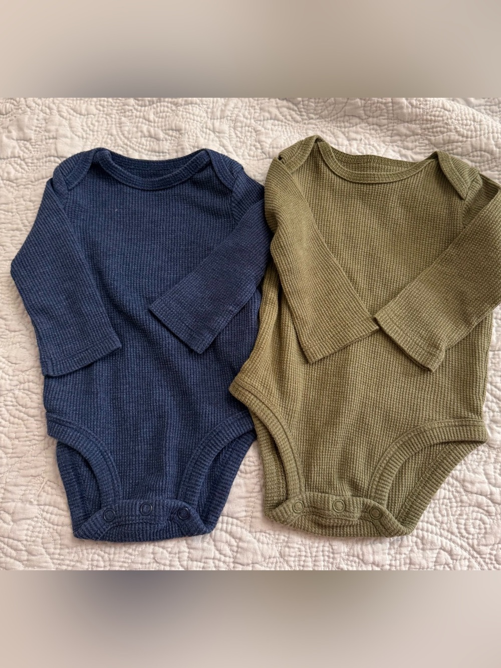 Carter's Navy and Olive Ribbed Long-Sleeve Baby Bodysuits